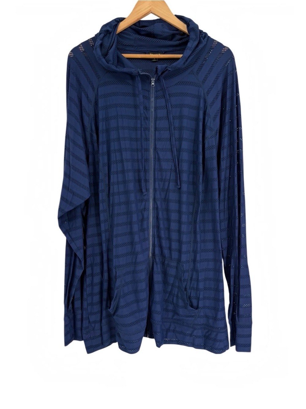 Torrid Women’s Open Knit Netted Swim Cover Up Hoodie Jacket Size 4X Blue Zip